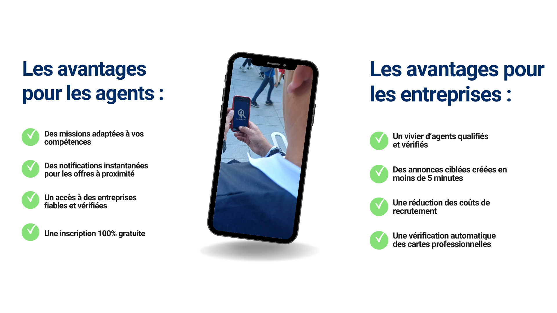 Les avantages de SeekGuard pour les agents et entreprises de recrutement de sécurité privée.